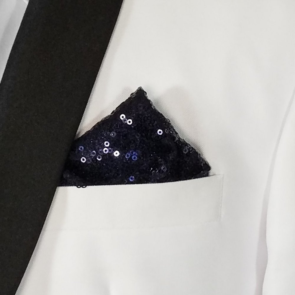 Men's Sequin Pre-Folded Pocket Square Insert - Navy Blue